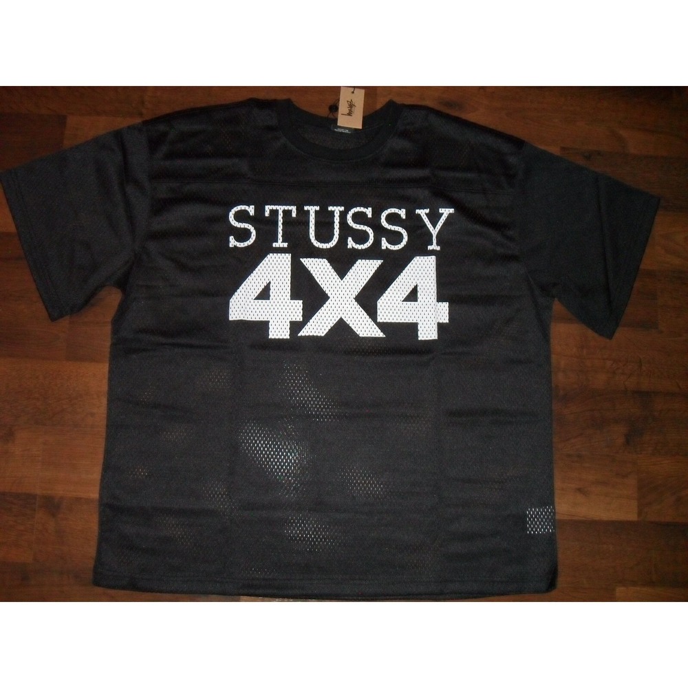 Stussy 4X4 Mesh Jersey Black Logo Spellout Mens XL 52'‎ Oversized Streetwear